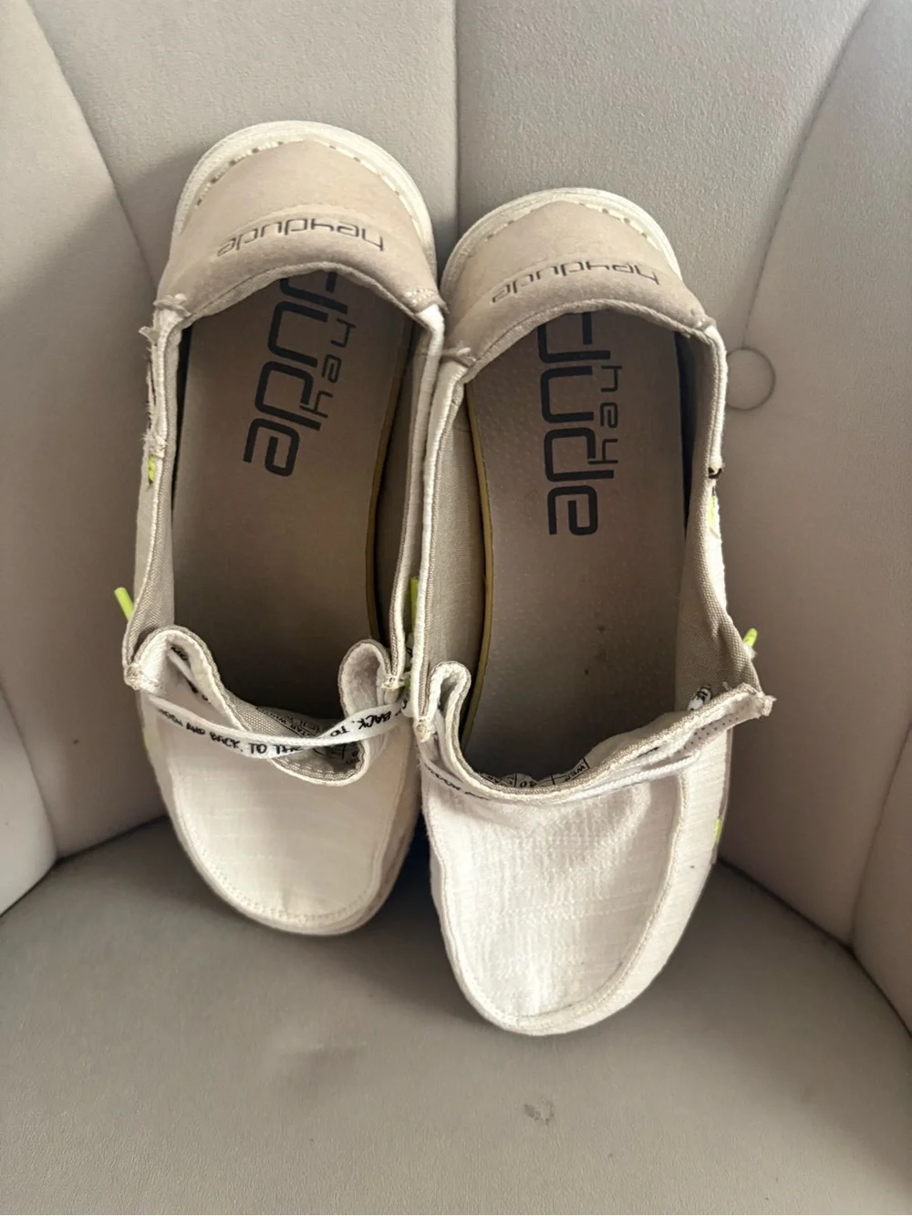 Hey Dude Wendy Star White Slip-On Shoe in Beige with Yellow Trim